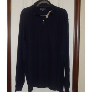 Club Room French‎ Rib Quarter Zip Pullover Sweater Navy Blue Classic Casual XXL
